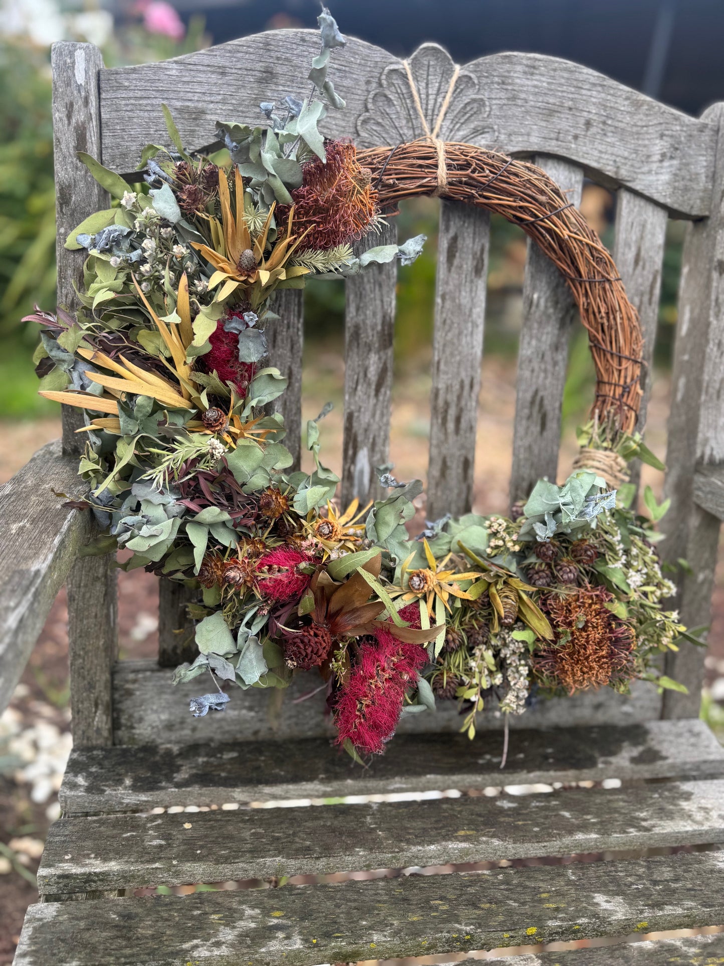 Suzanne & Jeffrey Wreath- Large Native Wreath with Red & Gold Christmas Theme