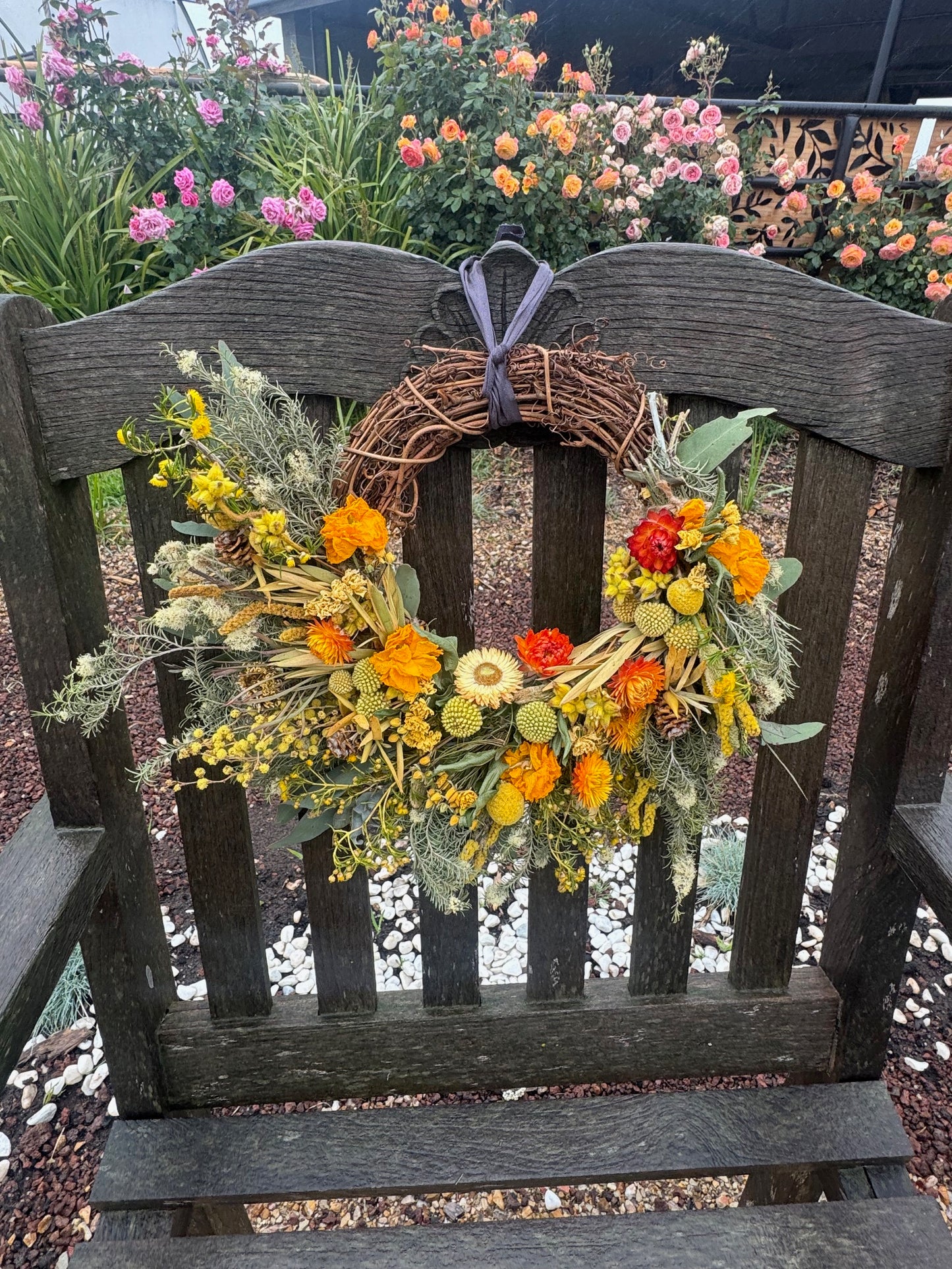 Bush and Bloom Wreath (Small / with Bright Yellows) - Australian native & seasonal flowers grown and dried on our farm