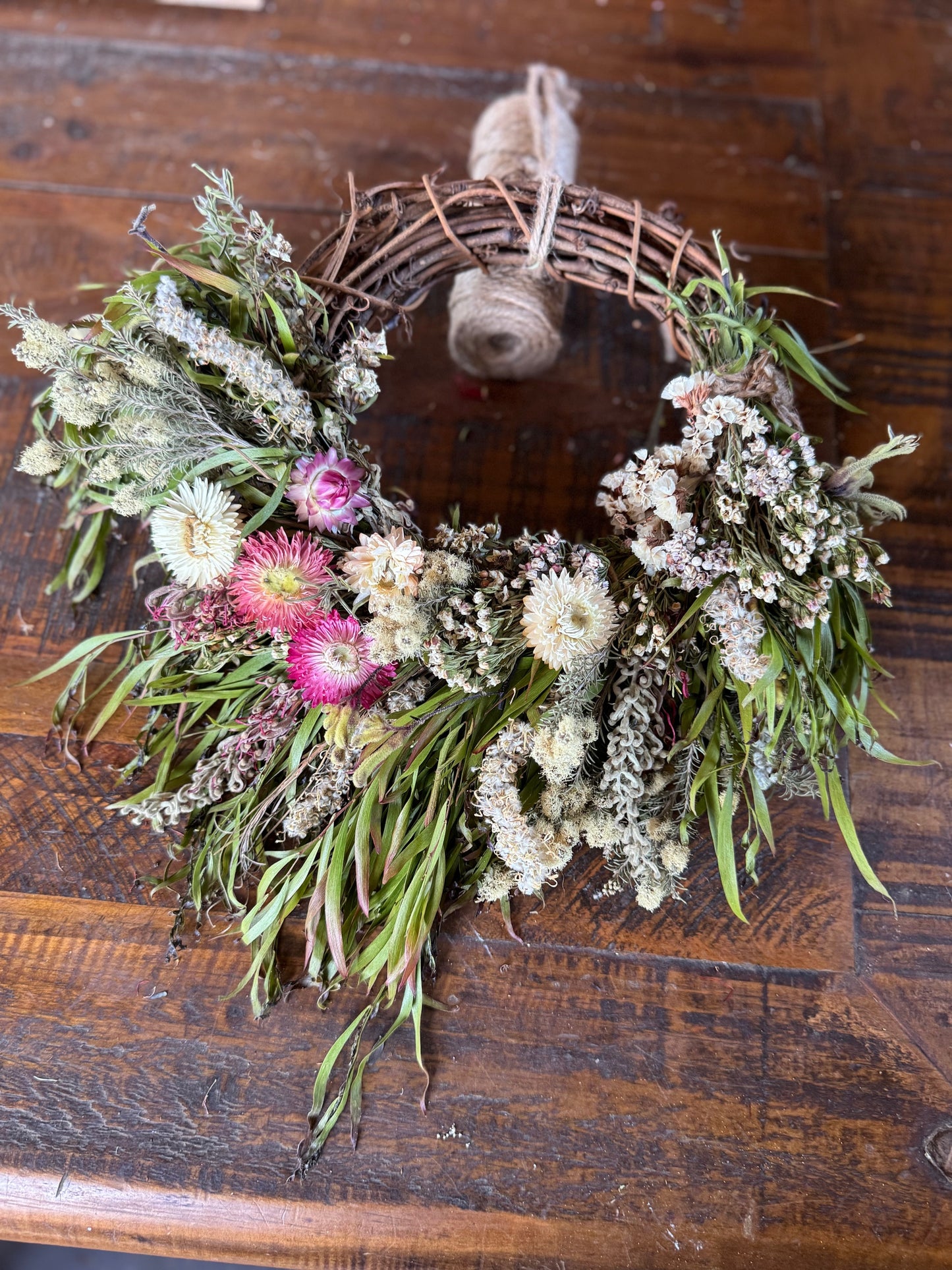 Bush and Bloom Wreath - Medium Wreath with Green foliage, White and Soft Pink flowers
