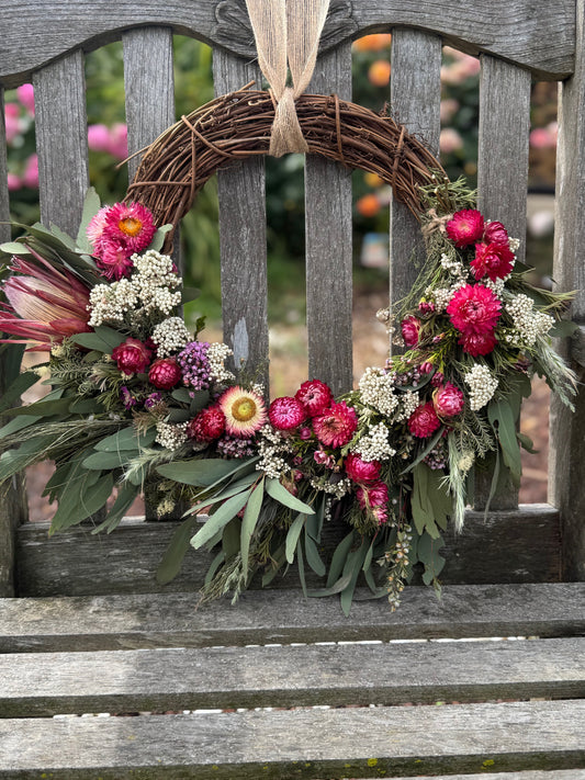 Suzanne & Jeffrey Wreath - Large Native Wreath featuring Eucalyptus & Strawflower