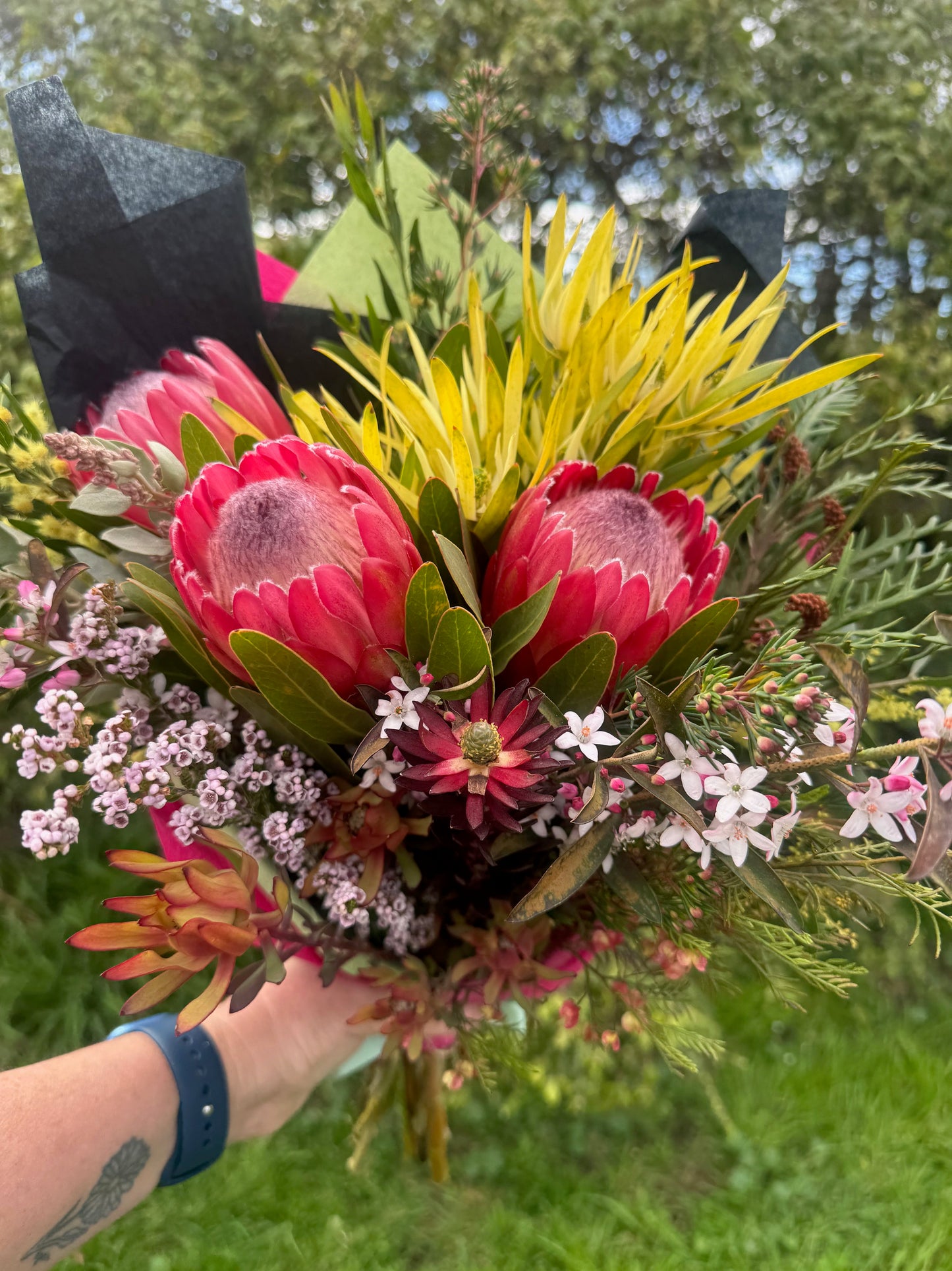 protea and native bouquet